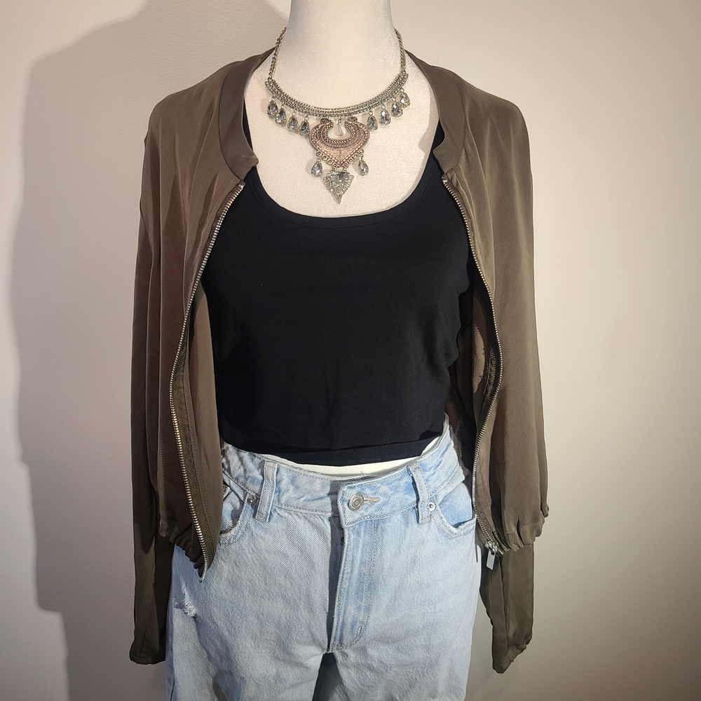 Dynamite Lightweight Silky Olive Bomber Jacket
